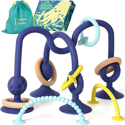 Jumble Jangle - Juguete de dentición para bebés, juguete multiusos para silla alta con succión para mordedores alivio de la dentición con texturas