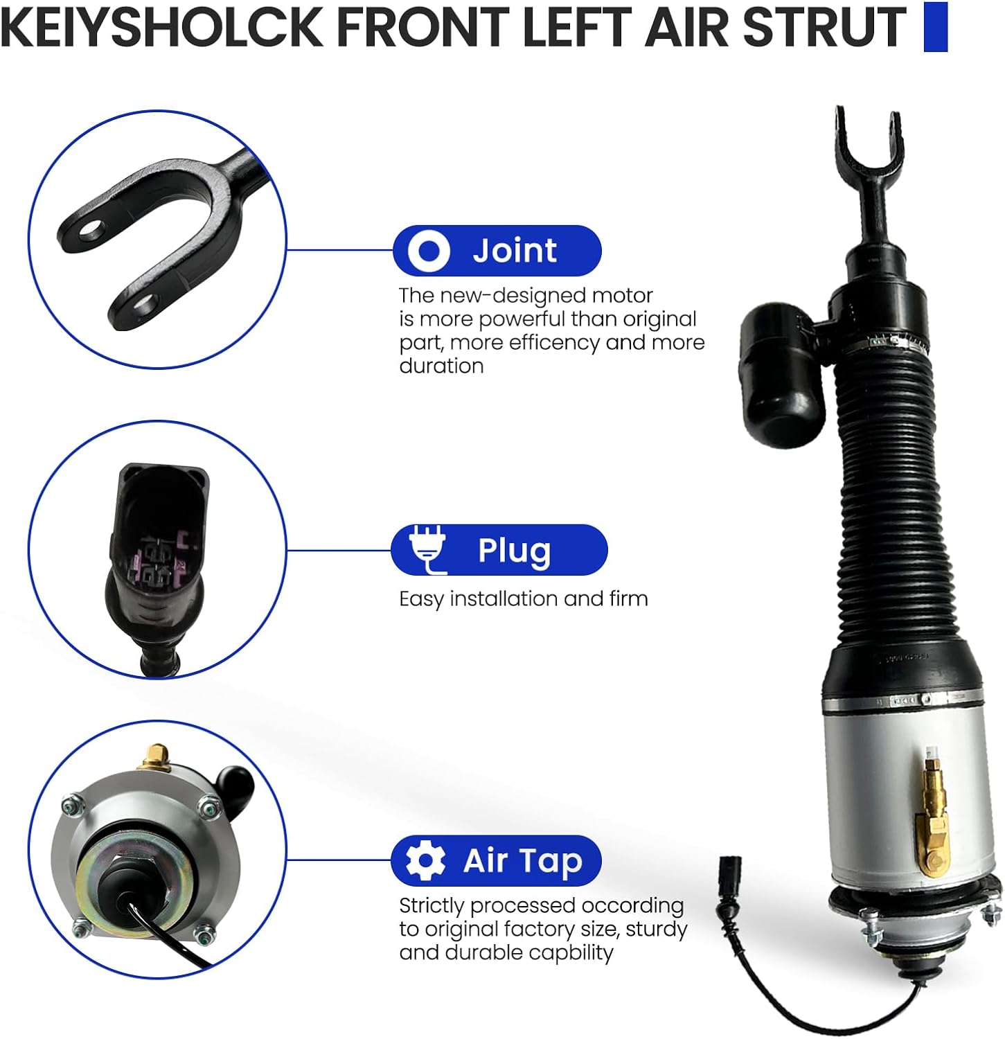 Front Left Air Strut Suspension Replacement for 03-17 Bentley Continental GT/Flying Spur, 04-06 Volkswagen Phaeton OEM Replace Number 3W0616039M, 3W8616039K