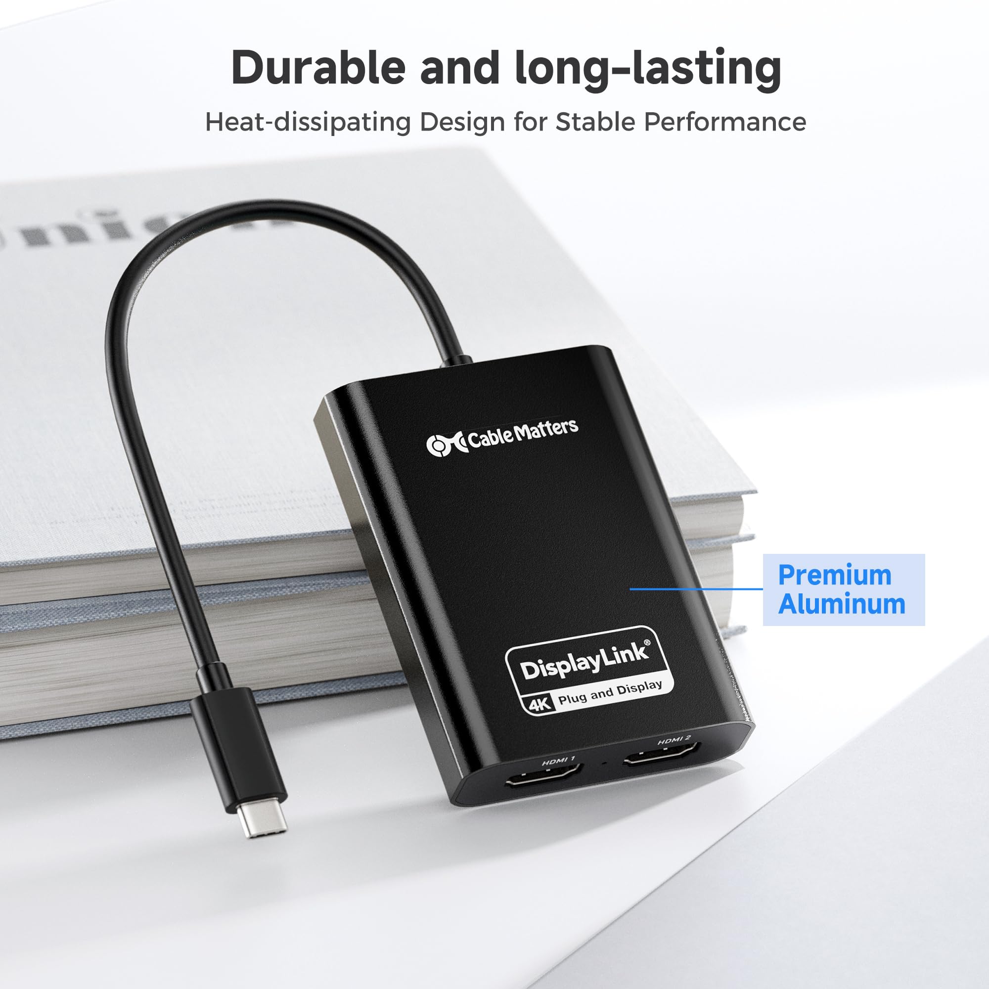 [Certificado DisplayLink] Adaptador Cable Matters USB C a HDMI dual | 2 x 4K a 60Hz, requiere controlador para macOS y Windows, para dos monitores extendidos en Mac M1/M2/M3/M4