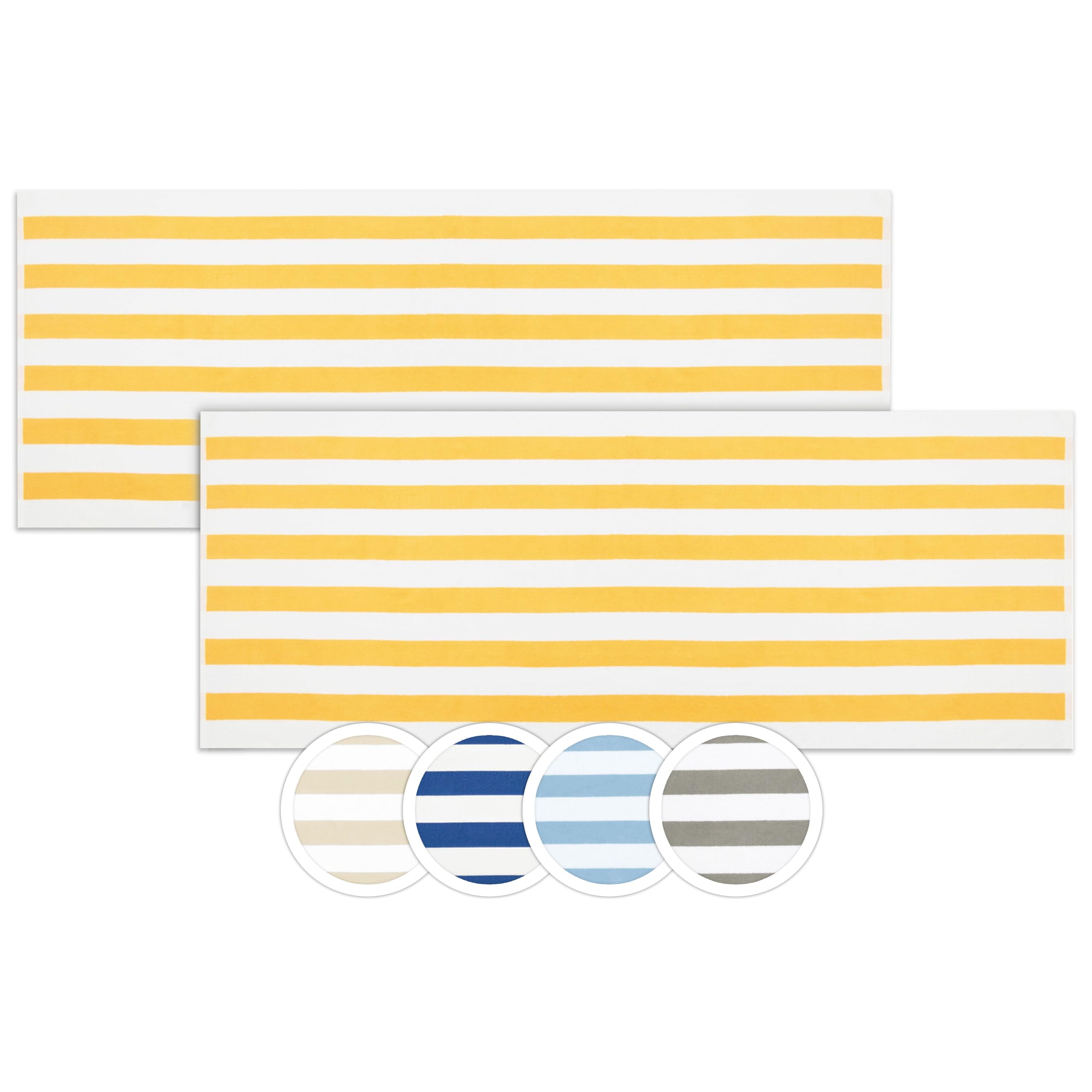 ZOLLNER Set de 2 Serviettes de Plage - Serviettes de Bain résistantes et absorbantes en 70x180 cm - lavables à 60°C - Coton - Motif à Rayures Intemporel en Jaune - certifiées Oeko Tex®