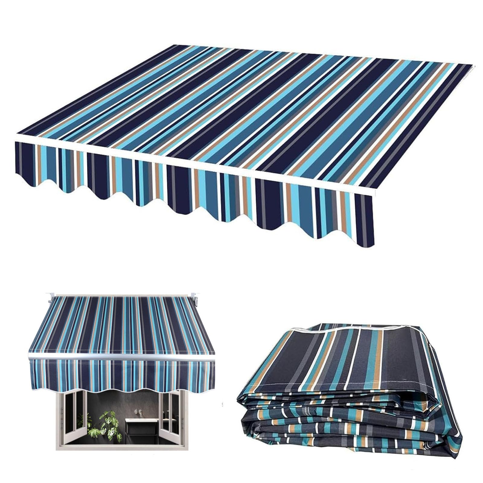Manual Retractable Patio Awning Fabric Replacement for 2m 3m 3.5m 4m(without Frame), Sun Shade Shelter Cover Canvas 280g Ployester with Front Valance(Size:3.5x3m,Color:Blue)
