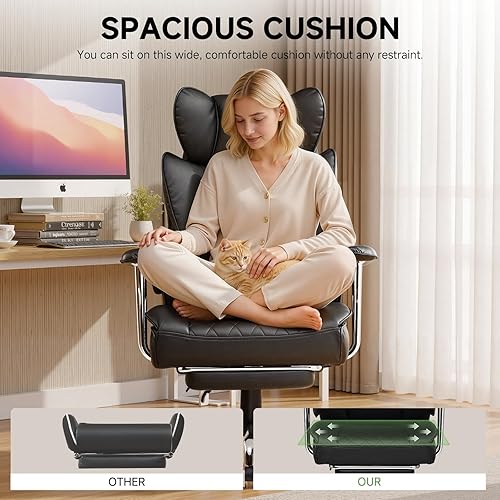 Miniatura 7 de COMHOMA Silla de oficina grande y alta, silla de juegos de cuero con reposapiés, silla de oficina ergonómica ejecutiva con soporte lumbar de resorte