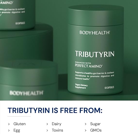 BodyHealth Tributyrin 200mg - Tri-Butyrin Supplement for Gut Health Support, Digestive Comfort, Microbiome Balance & Immune Support* - 60 Capsules