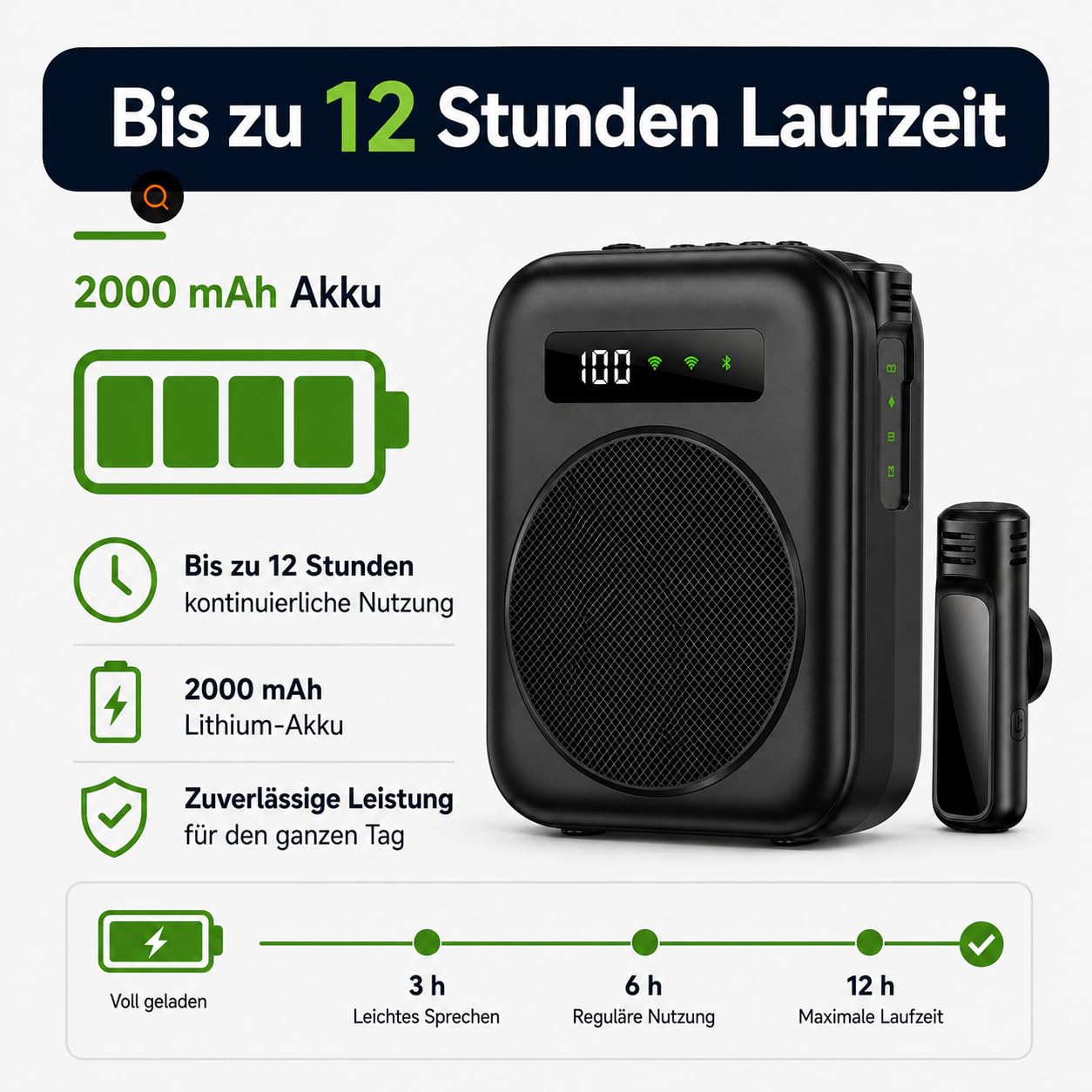 Sprachverstärker Tragbar, mit Kabellos Mikrofon, 2000mAh Akku | Drahtloser Sprachverstärker, mit Kabellos Lavalier-Mikrofon, für Lehrer, klassenzimmer, Meetings, Tour, leistungsverstärker
