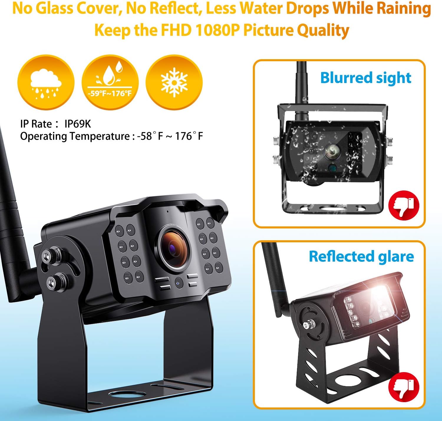 Xroose Backup Camera Wireless W/Touch Key DVR 7" FHD Monitor for Truck