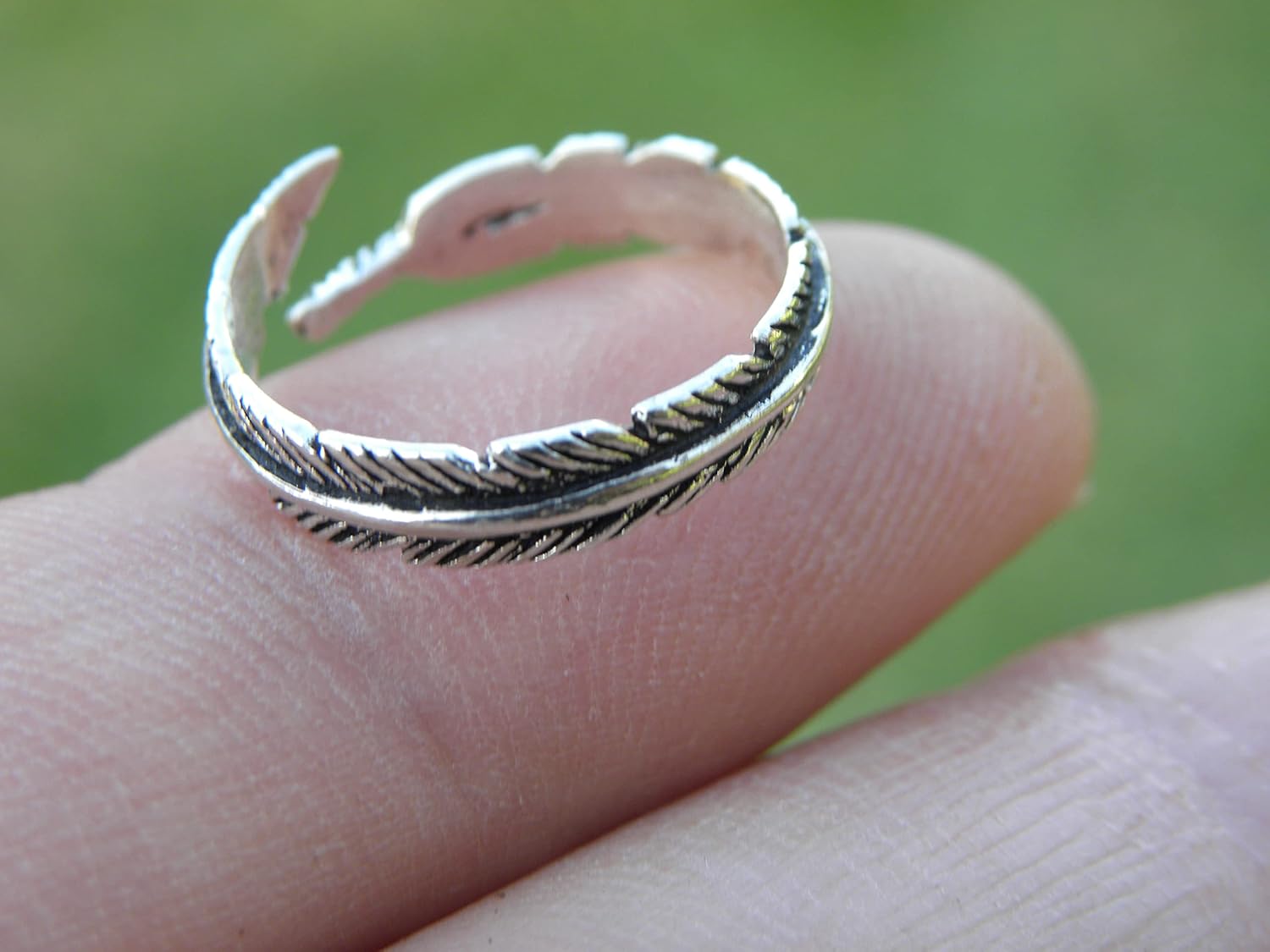 Small finger size women girl ring adjustable for 4 to 5 finger size solid sterling silver 925 feather