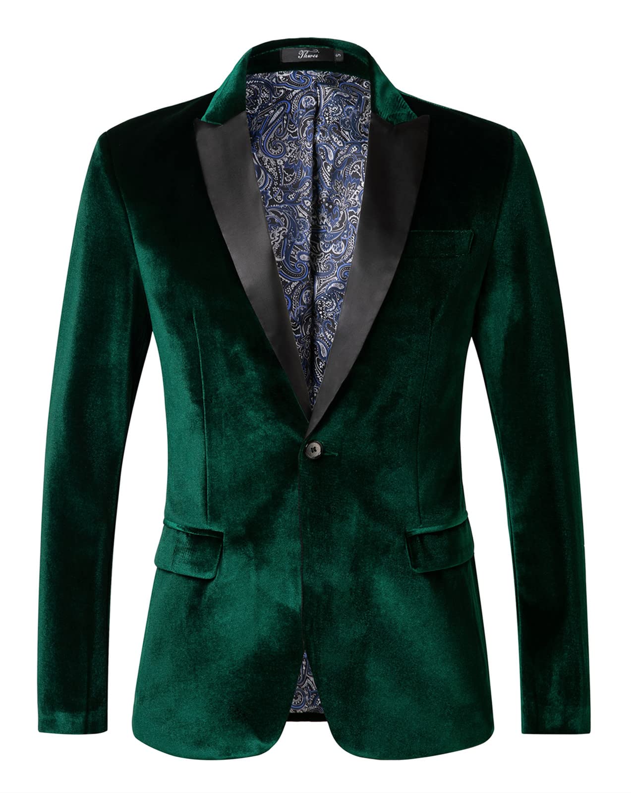 THWEI Mens Velvet Blazer Slim Fit Suit Jacket One Button Tuxedo Blazer Wedding Prom Dinner