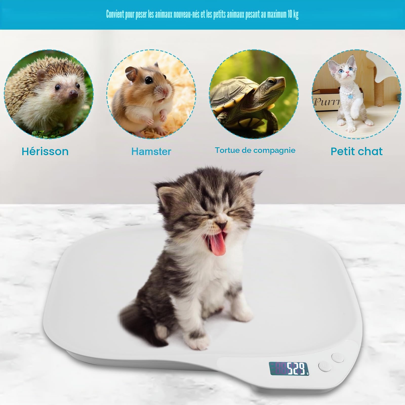 GBKDQQ Pèse-chien pour petits animaux 15 kg (± 1 g) avec 4 modes de pesée (kg/oz/lb/ml) pour chatons, chiots, hamsters, petits oiseaux, lapins