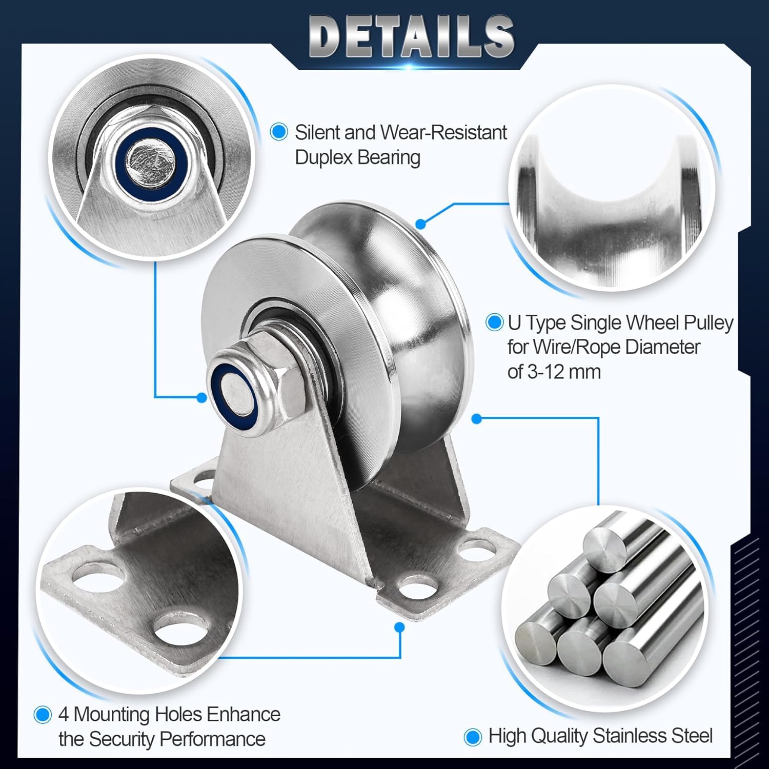 304 Bloczek Krążkowy ze Stali Nierdzewnej z Łożyskami Duplex, 32mm Koło Rowkowe do Sprzętu DIY na Siłownię, Bramy Przesuwnej, Maszyny Linowej, Akcesorium do Montażu na Ścianie, Płynny i Trwały