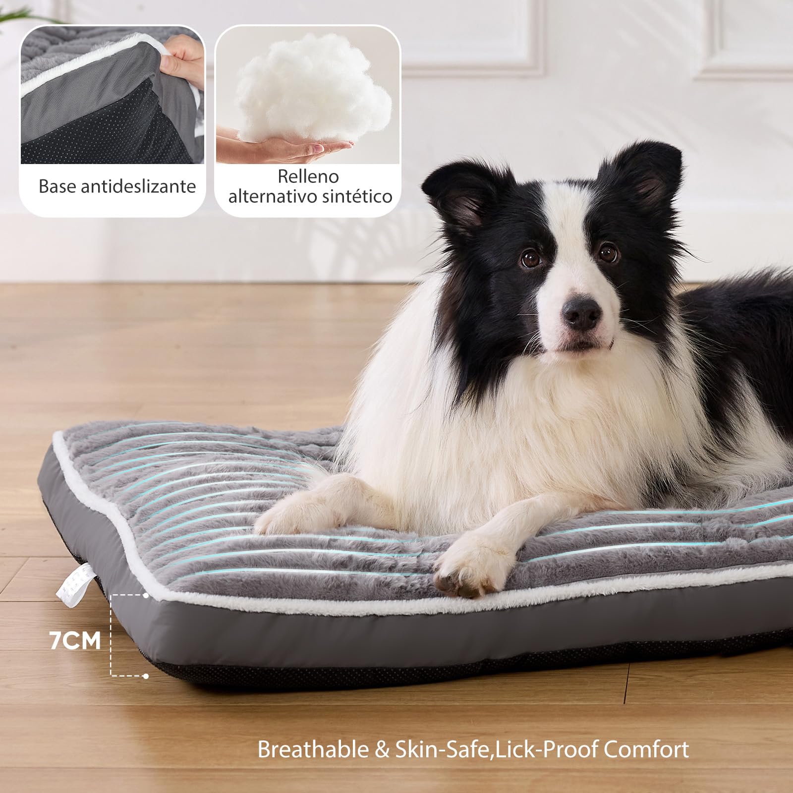 Cama para Perros Grandes: Cama Perro Lavable – (106 x 70 x 7 cm) | Tejido de Felpa Suave – Base Antideslizante – Ideal para el salón, la jaula, el maletero del coche Gris
