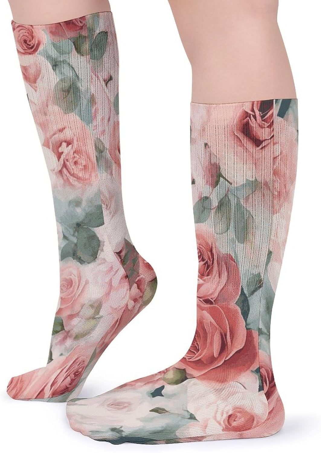 Soft Color Pale Faded Mix of Roses Crew Socks Cozy Casual Calf Socks Lightweight Long Work Sock Breathable Athletic Sock for Hiking Sports Running 5 Pairs