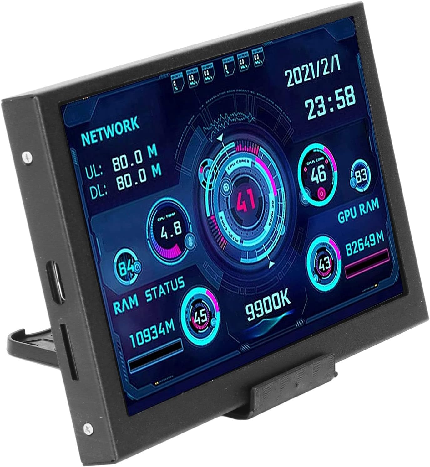 5 Inch IPS USB Computer Temp Monitor, Multiple Theme PC CPU GPU RAM Data Monitor, Computer Temperature Display Type-C Sub Screen Mini Secondary Screen for Computer Case