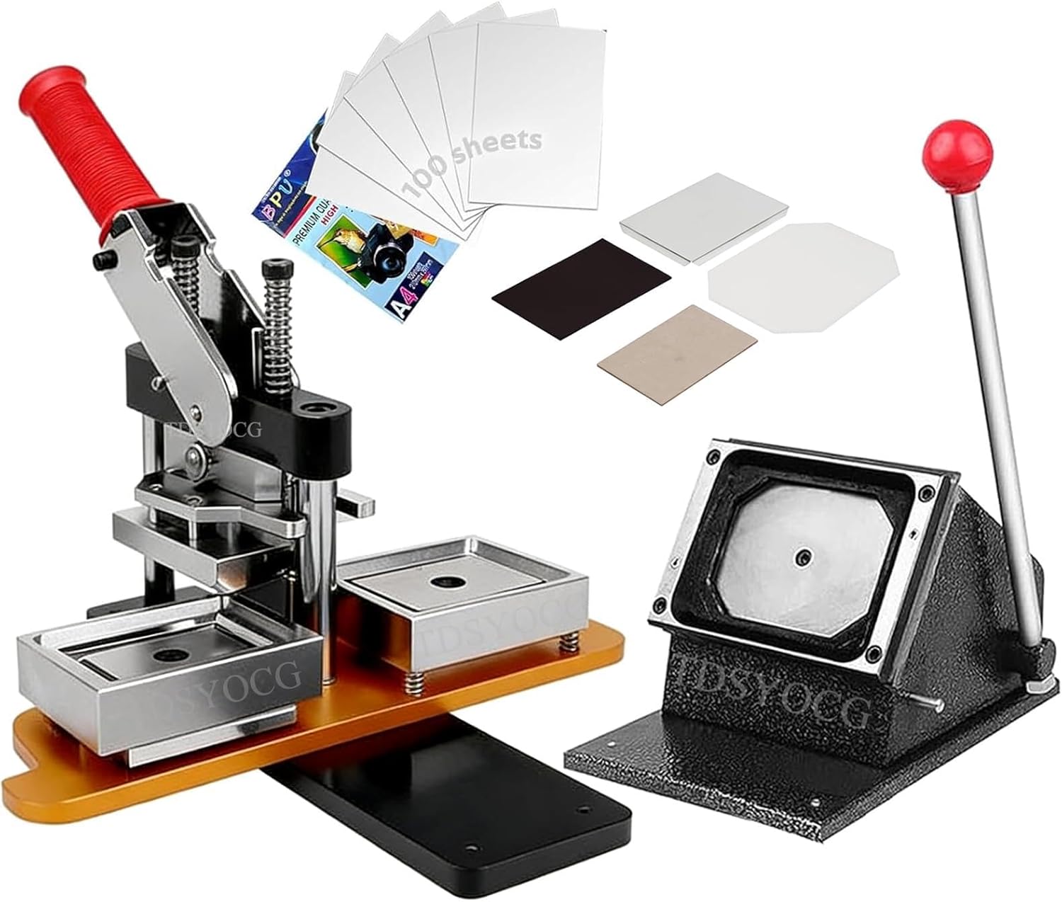 2x2/2x3/2.5x2.5/2.5x3.5 inch Square/Rectangle Refrigerator Magnet Maker Machine Kit, DIY Photo Fridge Magnet Press with Paper Cutter, 100 Sets Supplies & 100 Photo Paper Sheets, Metal Construction