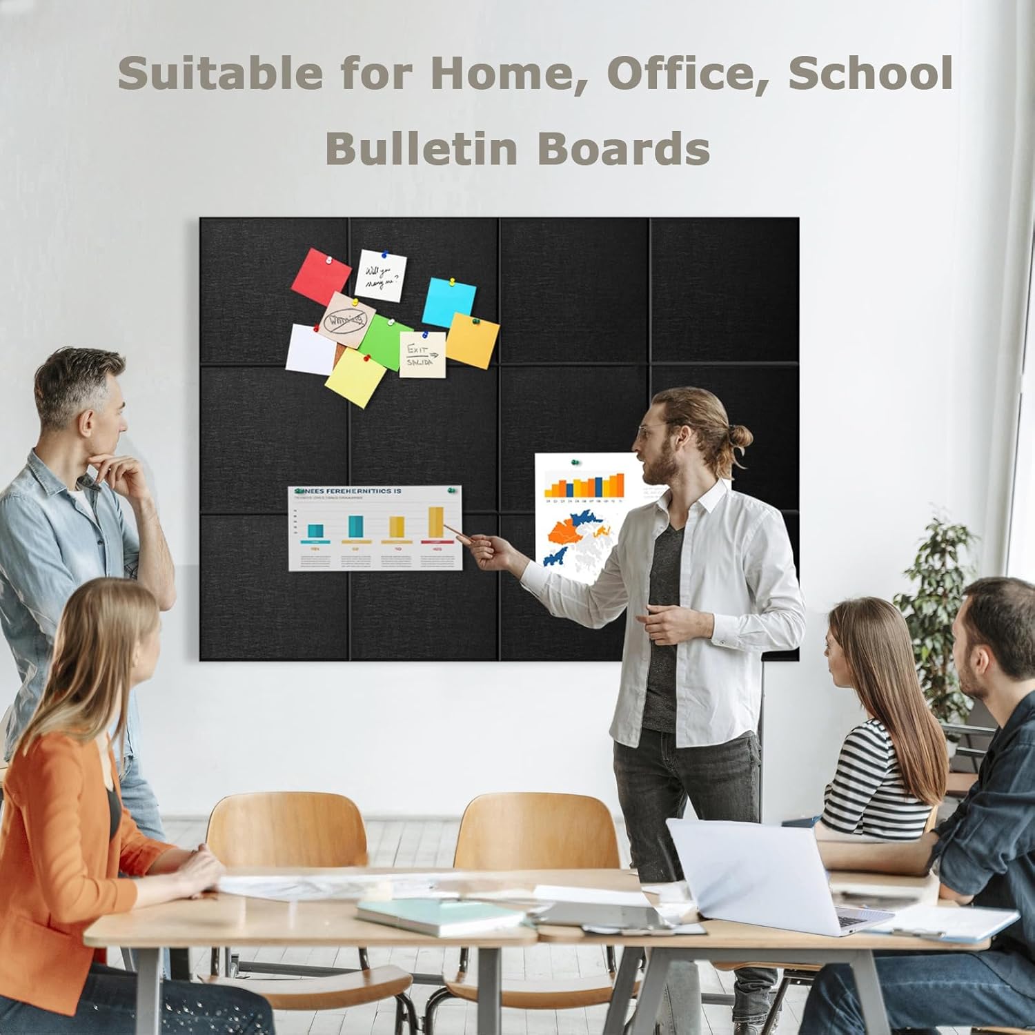 Unleash Your Ideas! 12-Pack Large Removable Felt Bulletin Board (48"x36") Felt wall Tiles - Loved by Offices, Homes & Schools- Black