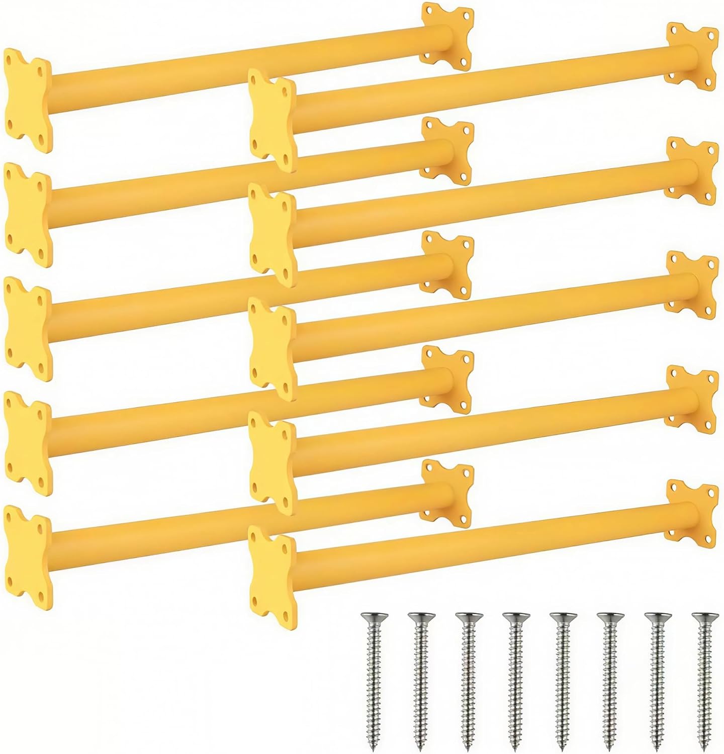 16.5 Inch Heavy Duty Steel Monkey Bars, 10 Pack Metal Ladder Rungs for Backyard Playground Swing Set, Indoor Outdoor Children Climbing Accessories (Yellow)