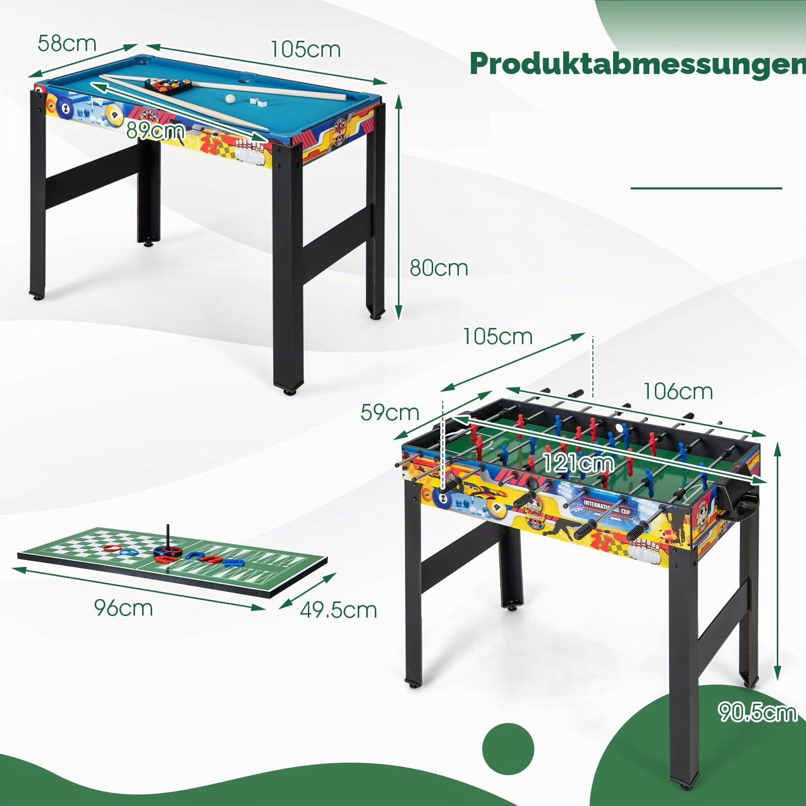 HOMASIS 12 in 1 Spieltisch inkl. Zubehör, Multi Tischspiel Set mit Tischfußball, Airhockey, Billard, Tischtennis, Schach, Bowling, Shuffleboard, Multigame Multifunktionstisch für Kinder & Erwachsene