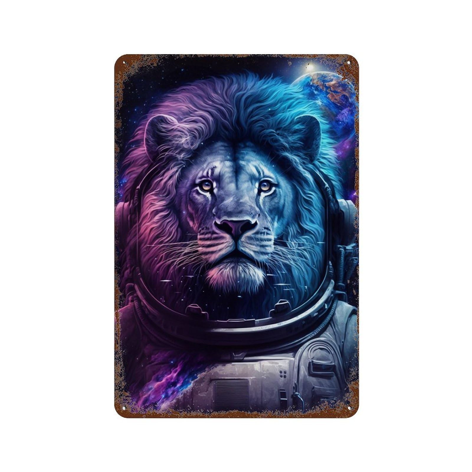 Cosmic Lion Astronaut Art Print-3 Decorative Tin Sign 11.8"x7.9", for Bistro, Counter And Cafe Decor, Novelty Wall Decor