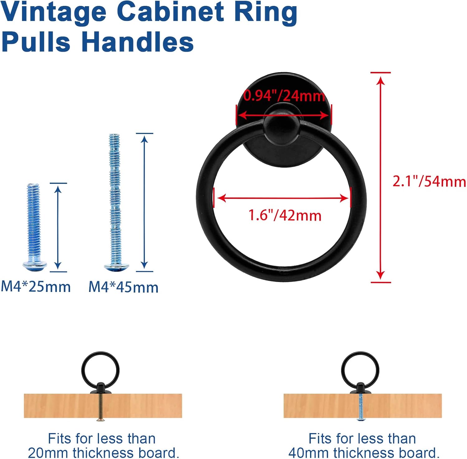 Luomorgo 12 Pcs Matte Black Ring Pull Handle Knobs, Modern Dresser Drawer Pulls for Kitchen Cabinet Cupboard Chest Metal Drawer Drop Ring Pulls