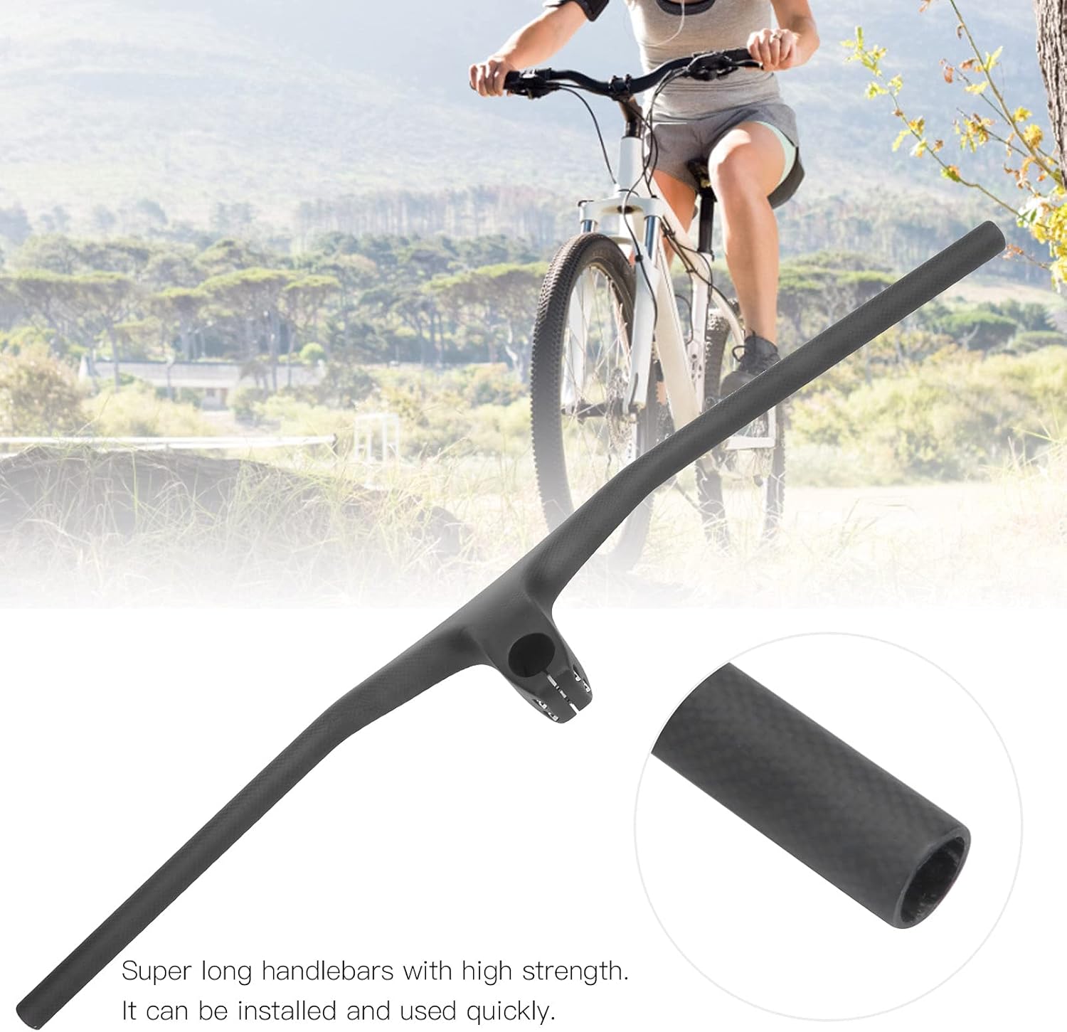 Carbon Fiber Mountain Bike Handlebar, 80cm Integrated Design, -17 Degree Riser Bar for Folding Road Bikes, 28.6mm Diameter