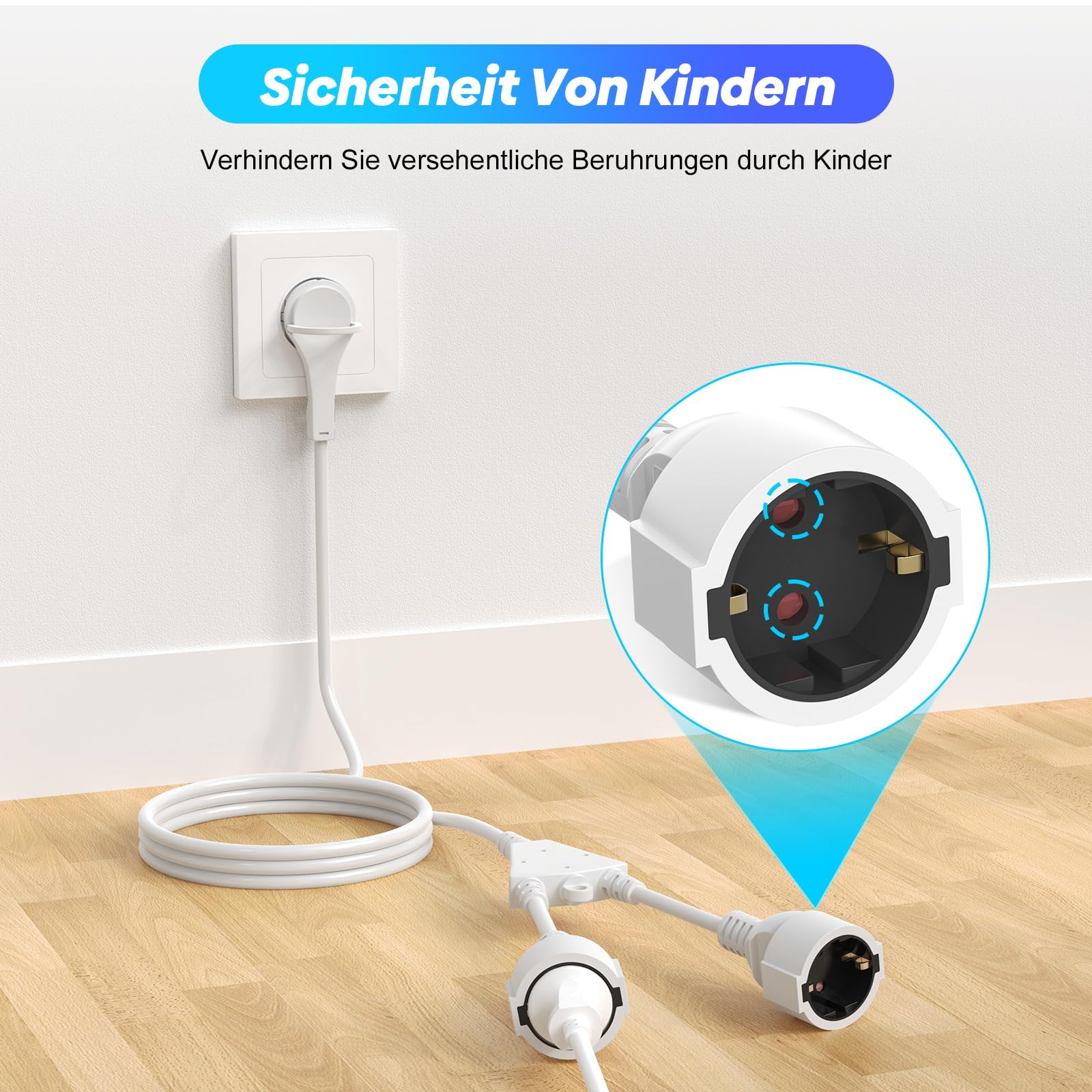 HITRENDS 7M Stromkabel Verlängerung Netzkabel, 2-Fach Schutzkontakt Verlängerungskabel Außen, Mit Flachstecker Steckdosen AC Schuko, IP44 für Zuhause, Büro, bis 250V/16A, Weiß