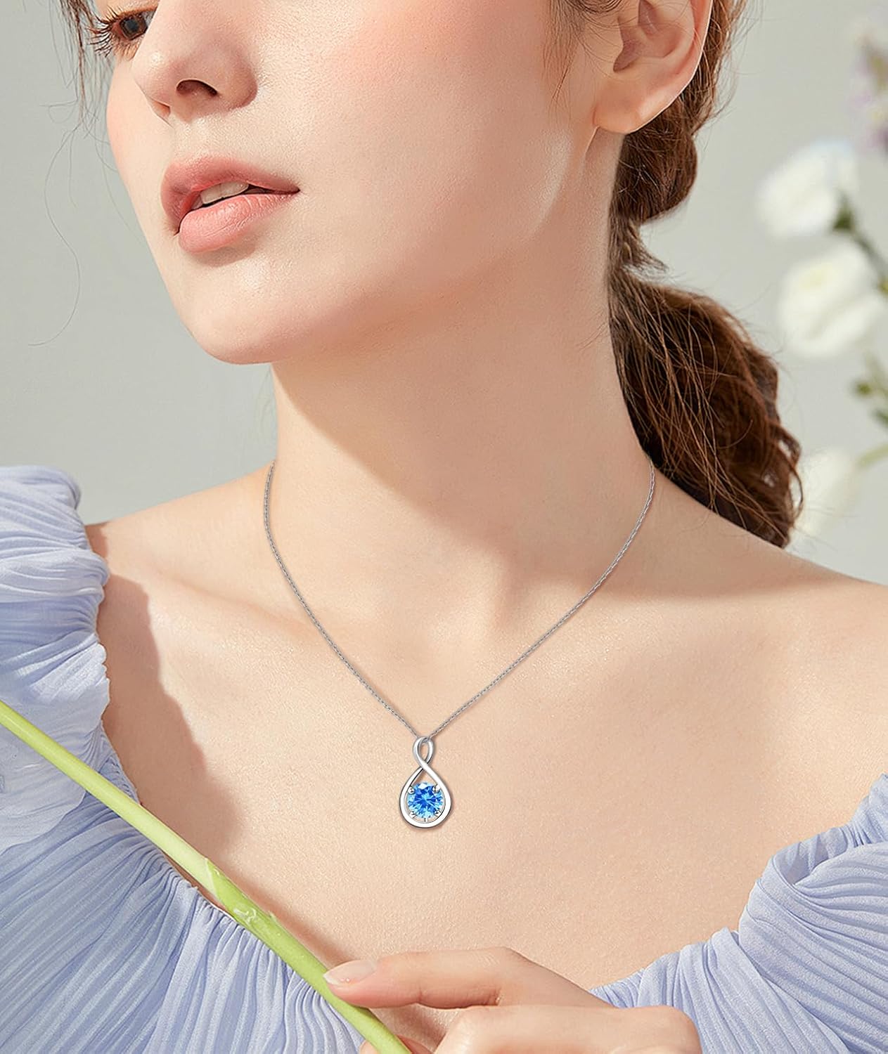 Infinity Birthstone Necklace for Women, 925 Sterling Silver Birthday Stone Pendant with Titanium Steel Chain 18", Women's Jewelry Gift for Birthday or Special Occasions - Image 5