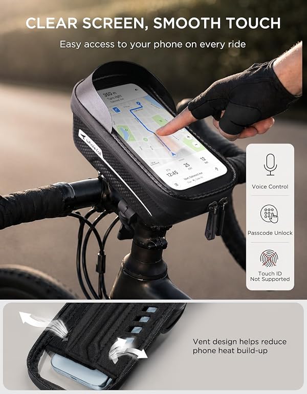 whale fall Waterproof Bike Frame Bag - [Quick Release] [Hard Shell] 2 in 1 Bike Phone Holder Mount, Bicycle Top Tube Bag with Sensitive Touchscreen, Bike Accessories for Phones Under 7" by whale fall - Image 3