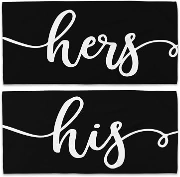 Hers and His Beach Towel Set of 2, Honeymoon Wedding Beach Towels Gifts for Newlywed Couple Bride Groom Valentines Day, Black Beach Towels Oversized Decor for Bathroom 30x60 in
