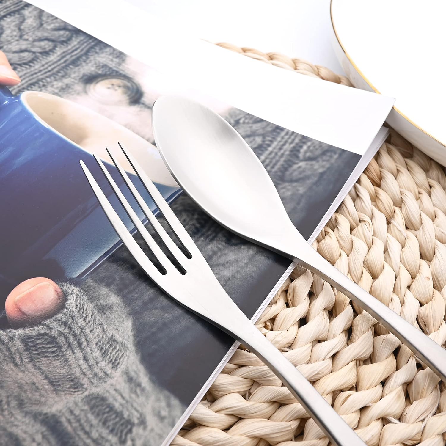 20-Piece Matte Silver Heavy Flatware, Luxury Snplowum 18/10 Stainless Steel Tableware Kitchen Utensils Home & Restaurant Party Wedding Silverware Set Service For 4, Dishwasher Safe