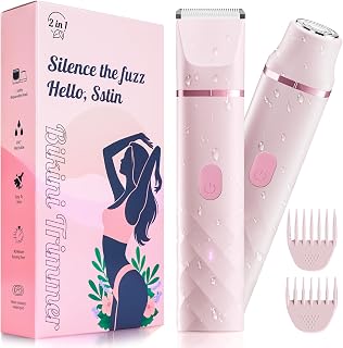 AIDIAM Bikini Trimmer for Women: IPX7 Waterproof Painless Rechargeable Razor, 2-in-1 Pubic & Facial Hair Remover for Sensitive Skin, Pink Travel Size