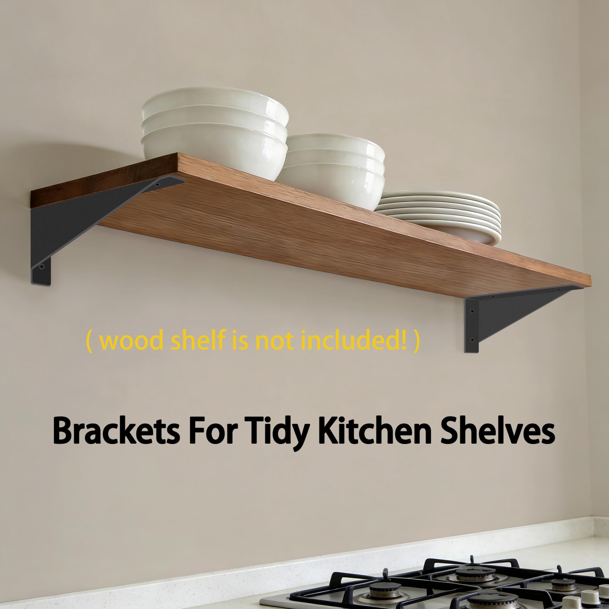 BRATA Equerre etagere noire 30cm 2 paires, support etagere robuste, supports d'étagère en métal pour le rangement cuisine chambre et du salon