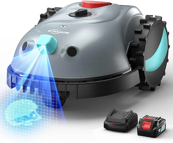 YARDCARE V100 Robotic Lawn Mower, Visual Navigation, Smart Obstacle Avoidance & Precision Collision Sensors, Adjustable Cutting Height, Quiet Operation, Ideal for Small Lawns up to 1,600 sq ft