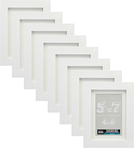 Studio Décor - Portarretratos Belmont de 5 x 7 pulgadas con paspartú, accesorios para colgar prefijados, horizontal o vertical, MDF, blanco, paquete