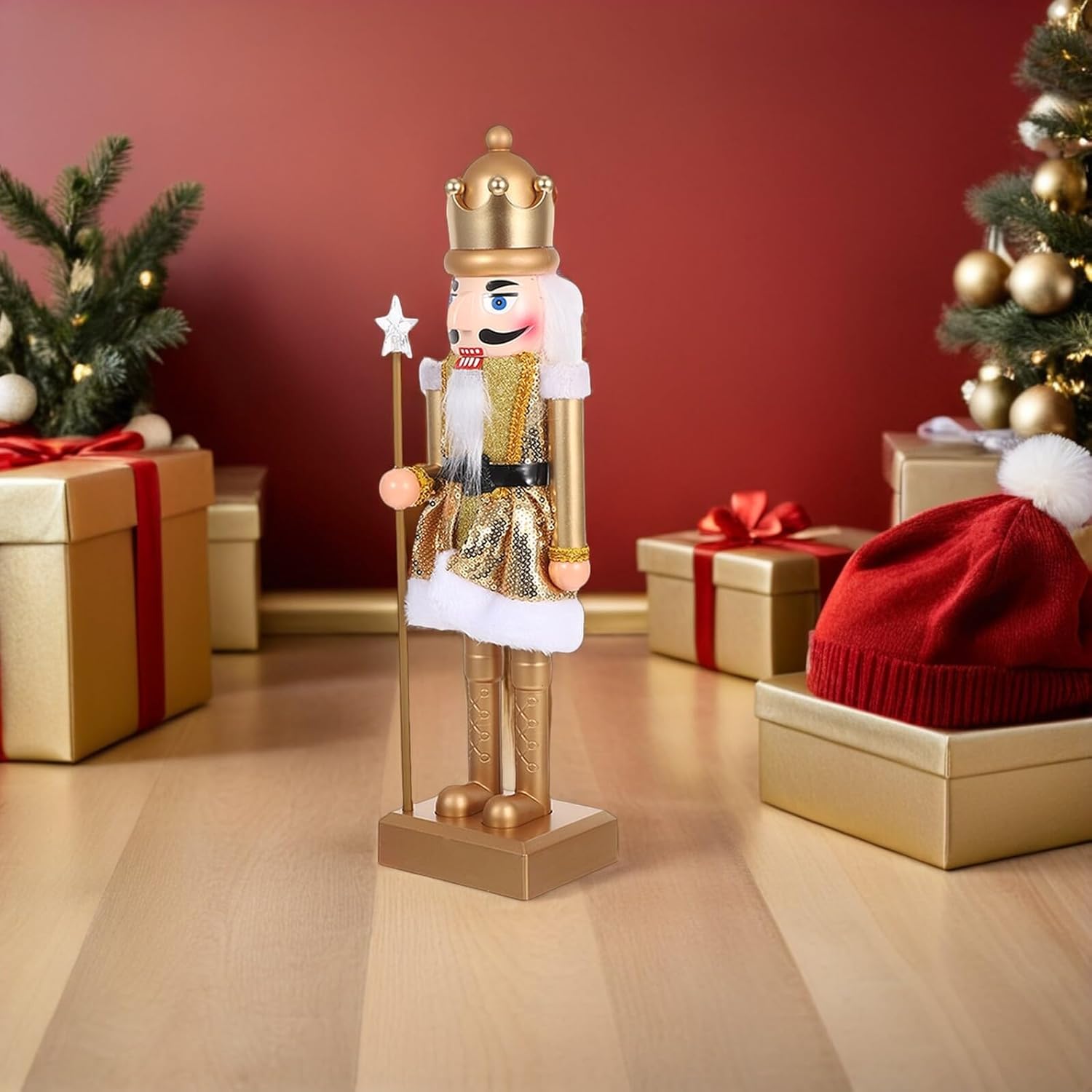 Lighted Christmas Nutcracker Soldier Figurine with Music, Small Traditional Nutcracker Puppet Tabletop Decoration for Holiday Parties and Festive Home Décor