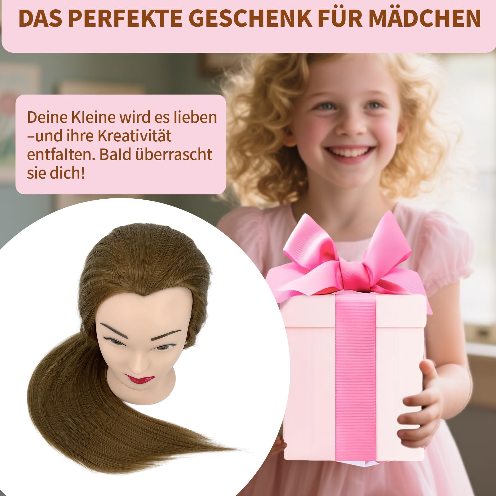 Trainingskopf 28 Zoll Hochtemperaturfaser Haar für Friseure DIY Frisuren Set Gold