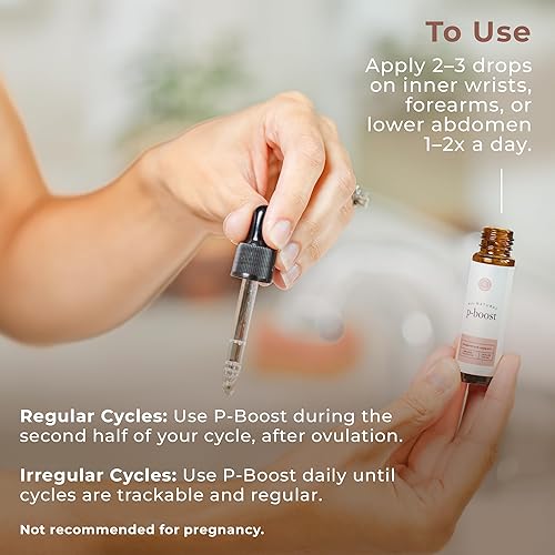 Miniatura 3 de Rowe Casa Organics P-Boost Drops, suplementos de progesterona bioidéntica con aceites esenciales, gotas de fertilidad presemilla y equilibrio