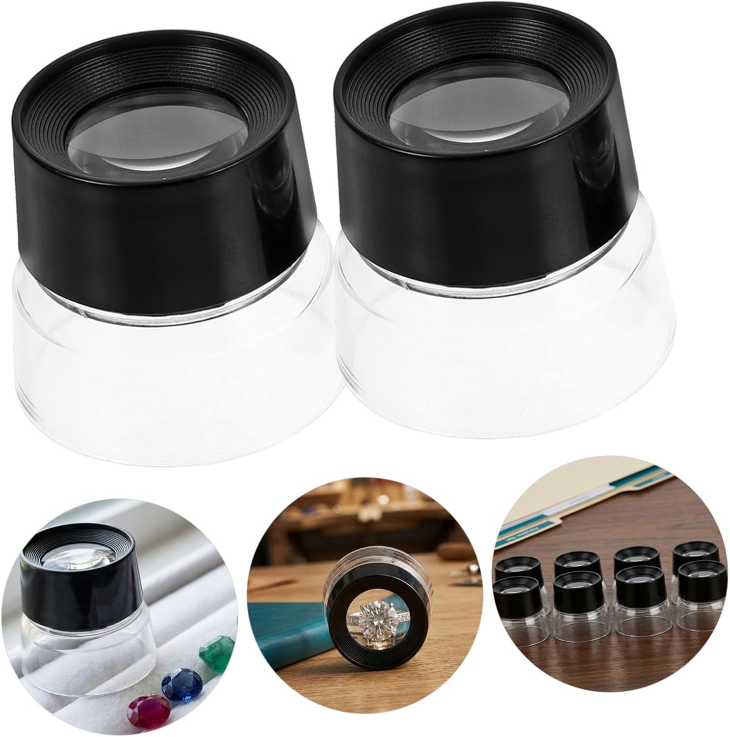 BETOOKY 8pcs Cylindrical Jewelers Loupe 10x Magnifier with Premium Optical Glass Portable Loupe for Jewelry and Stamps Inspection Watch Repair Black Abs and Glass