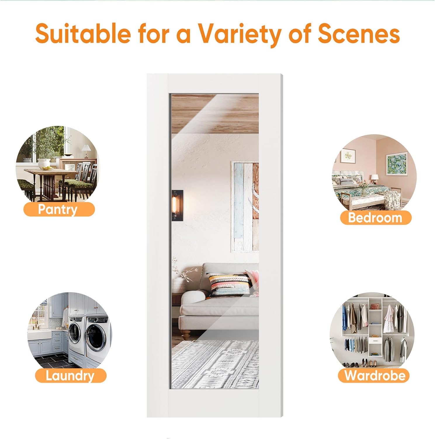 French Doors, 48" x 80" Interior Doors with Door Jamb & Hardware Kit and Silver Door Levers, 1-Lite Mirror Pantry Door as Prehung Door for Bedrooms, Closets, Easy to Install