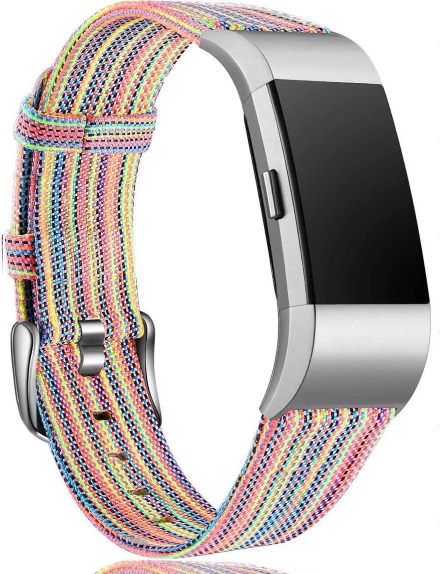 Maledan Compatible with Charge 2 Accessory Sports Band, Soft Breathable Woven Fabric Bands Replacement Strap for Women Men, Large, Rainbow Pattern