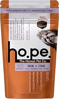 Hope Skin & Coat Supplement Chews for Dogs | Pet Chews for Skin Allergies, Itching & Scratching Relief | Biotin, Collagen, Omega 3 & 6 | Cold Press Hypoallergenic | Honest Pet Co | 30 Chicken hoplets