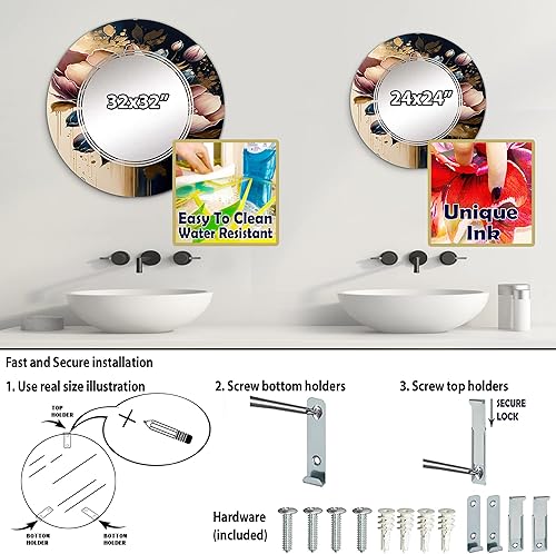 Miniatura 4 de DesignQ Pink and Dark Purple Tulips II- Vanity Mirror, Bathroom Mirrors, Wall Mirrors for Living Room, Bedroom - Round Mirror - Large 24'x24',