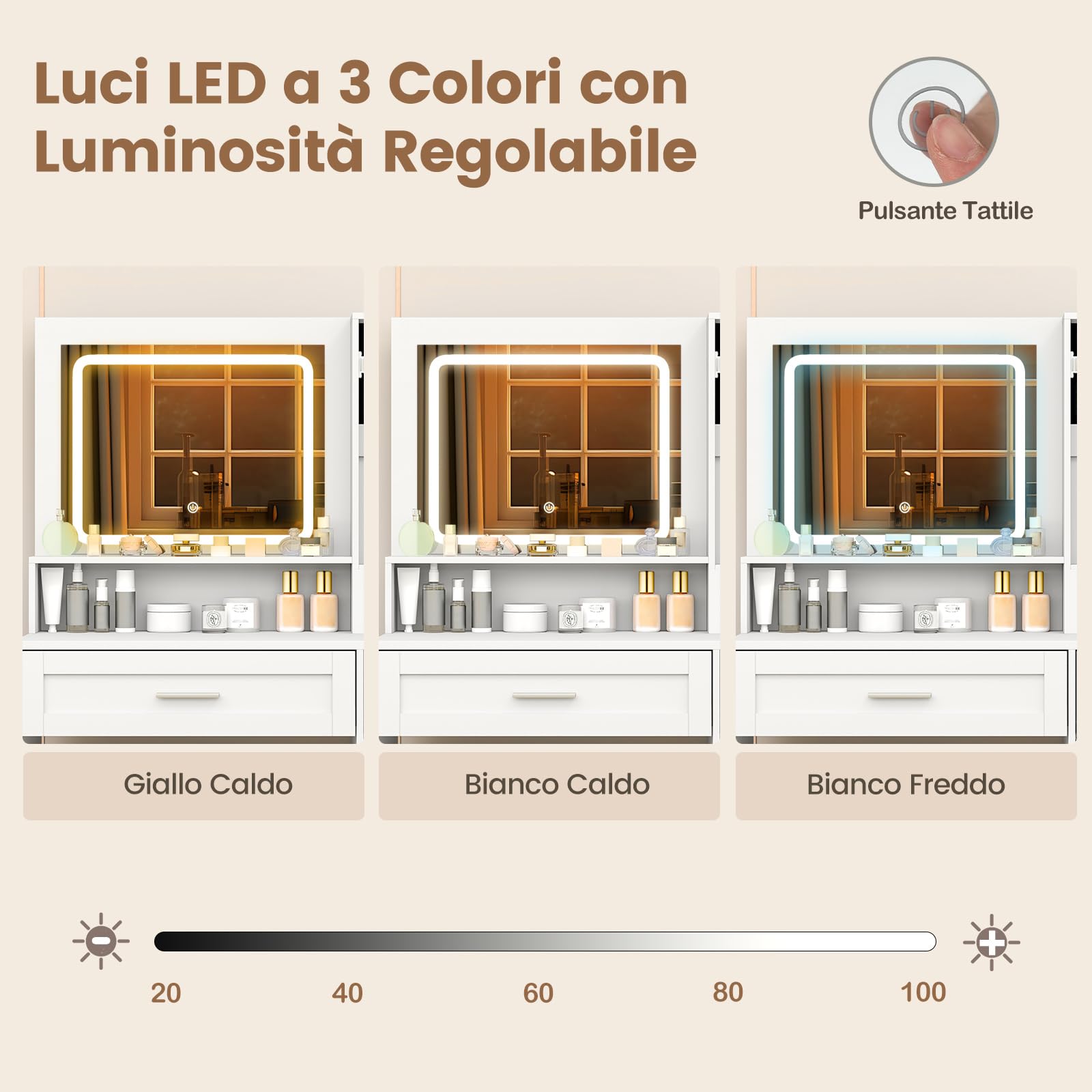 COSTWAY Set Toeletta da Trucco con Luci, Stazione di Ricarica