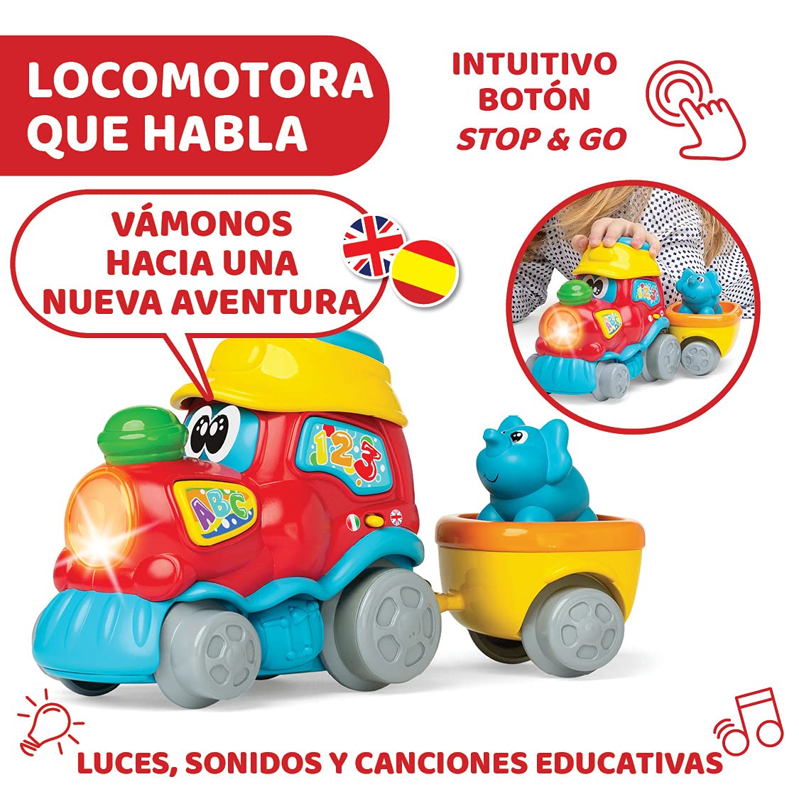 Chicco Tren Aventura, Juguete Bilingüe Español-Inglés - Set de Tren con Locomotora, Estación y 6 Animales – Juego Educativo Electrónico con Frases y Canciones– Juguete para Niños de 1 a 4 Años