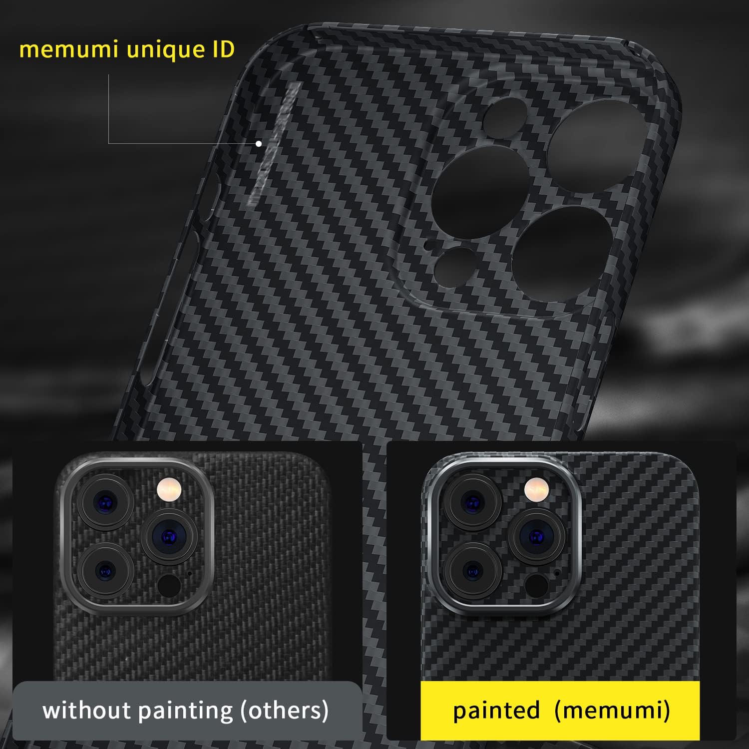 Memumi for iPhone 14 Pro Carbon Fiber Case, Real Aramid Fiber, 0.5mm Thin, Military-Grade Drop Protection, Black