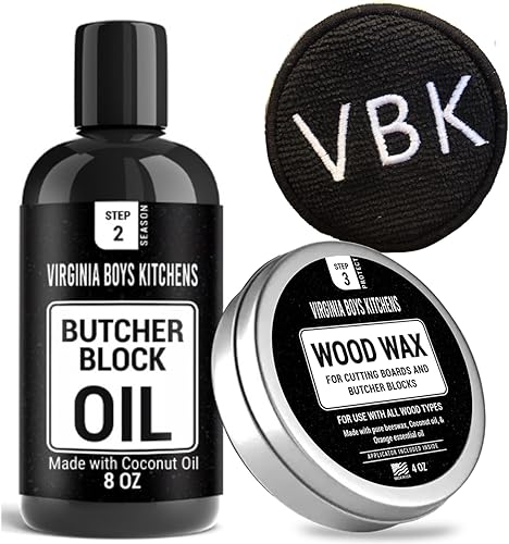 Virginia Boys Kitchens Combo Care Kit - Aceite de bloque de carnicero, cera de madera, jabón, aplicadores (kit de 3 piezas, aceite, cera,