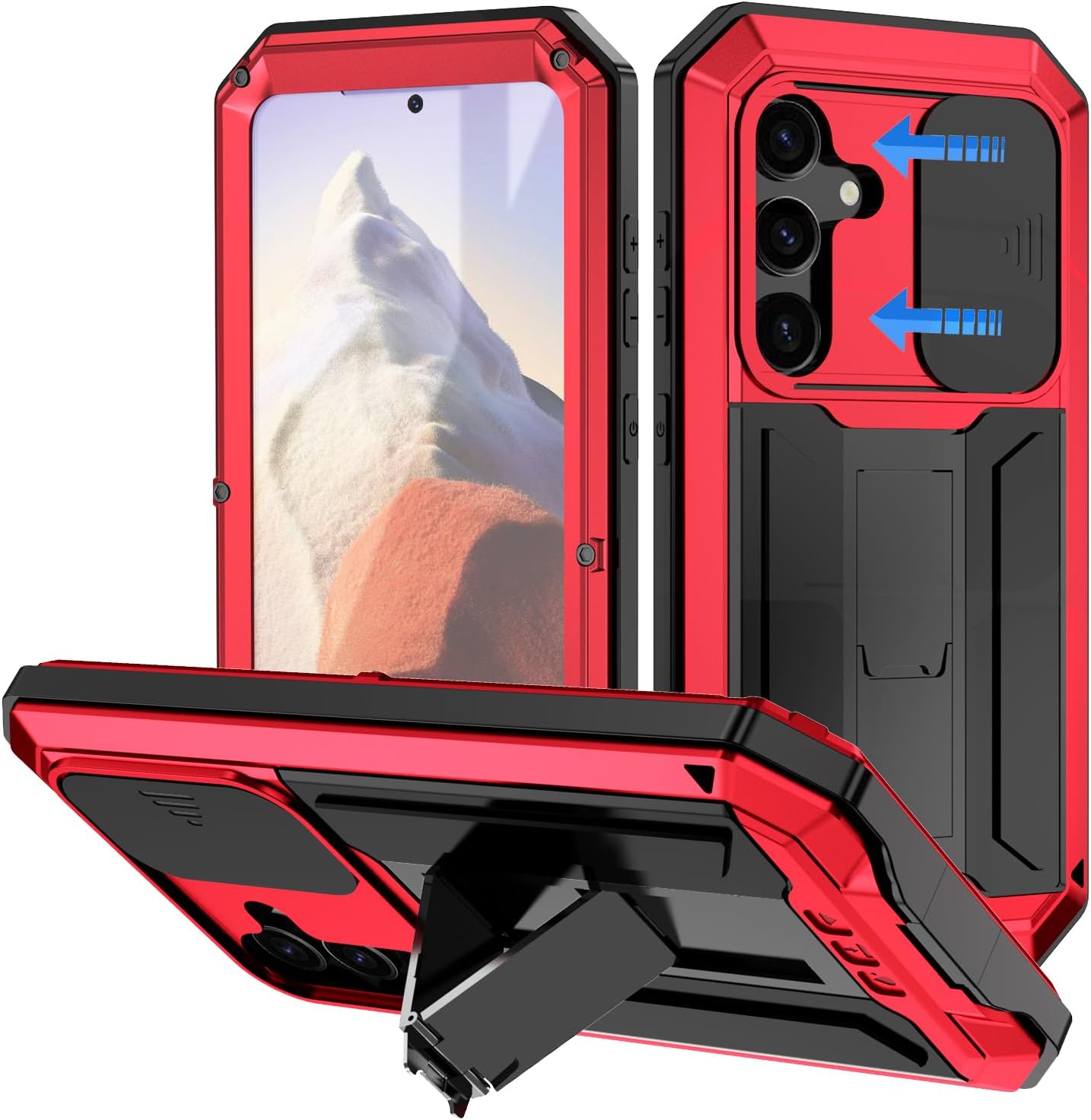 for Samsung Galaxy S24 Plus 5G Case, Aluminum Metal Gorilla Glass Shockproof Military Heavy Duty Sturdy Protector Cover,with Sliding Camera Cover and Built-in Foldable Kickstand (Black)