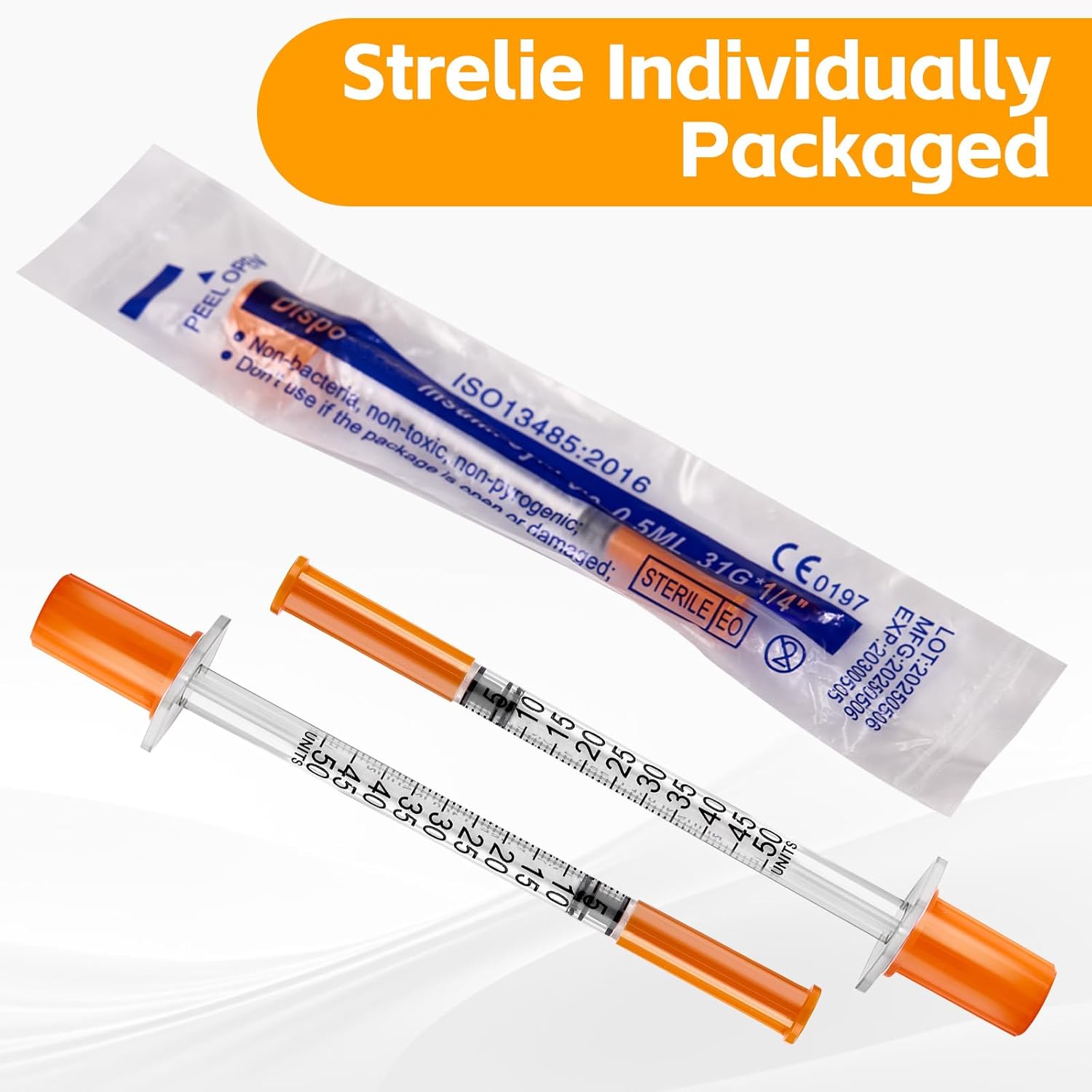 100 Pack 0.5ml Disposable Syringe, 31G 1cc 1/4 Inch (6mm) Lab Supplies Syringes, Individually Wrapped