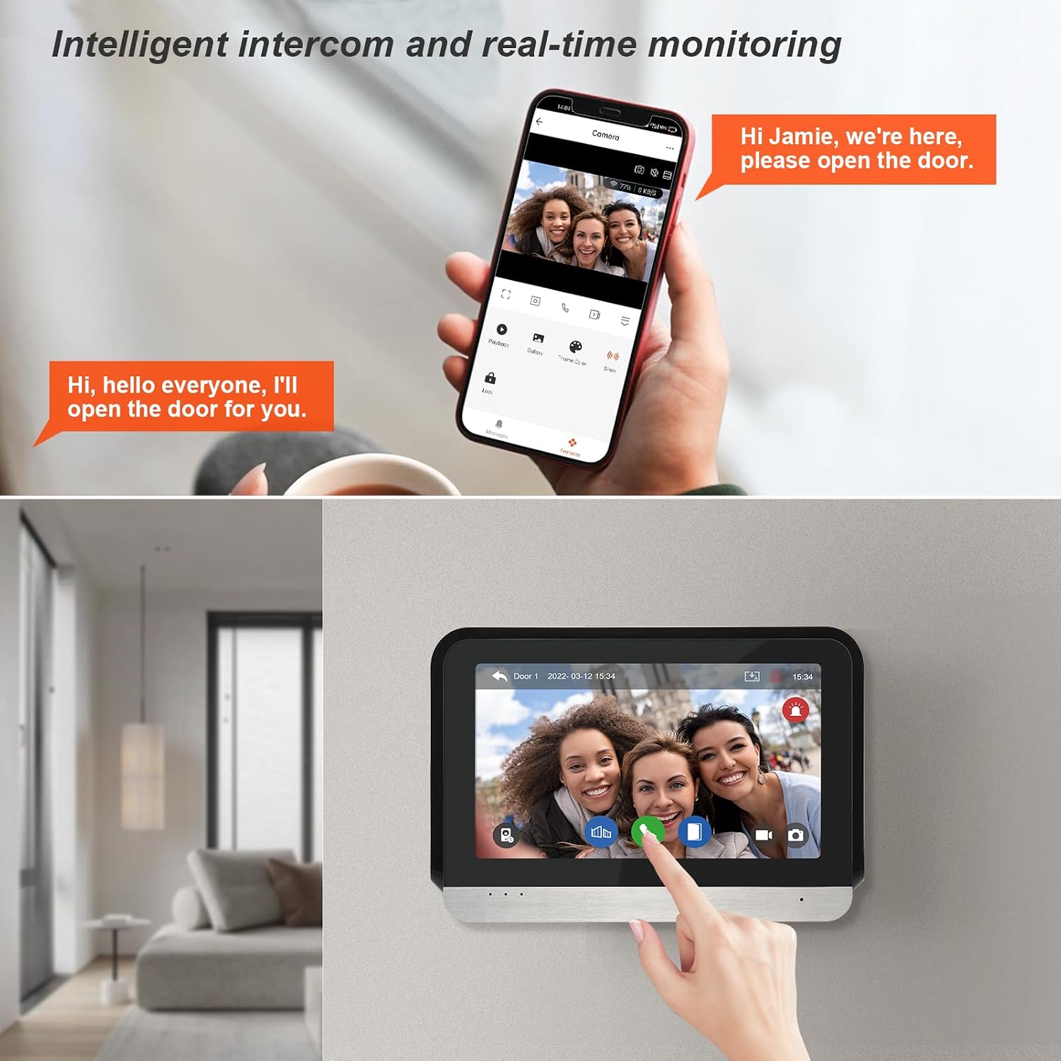 WiFi Wired Video Doorbell System, 7 Inch Ring Video Doorbell Camera with Monitor, Support Two-Way Intercom Tuya APP Monitor Remote Unlock & 1080 HD IR Night Vision for Villa Home Office Apartment