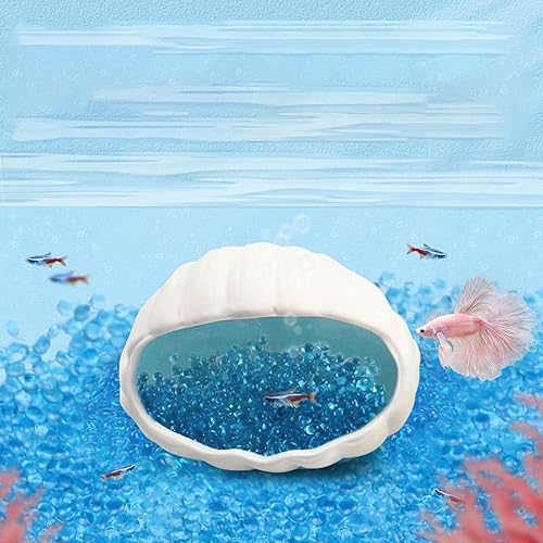 Miniatura 9 de PENCK Lindas decoraciones de acuario Betta Fish Tank Decor Ceramic Cueva Shell Shape Fish House Hideout Ornamento para esconder jugar, azul, 5.1