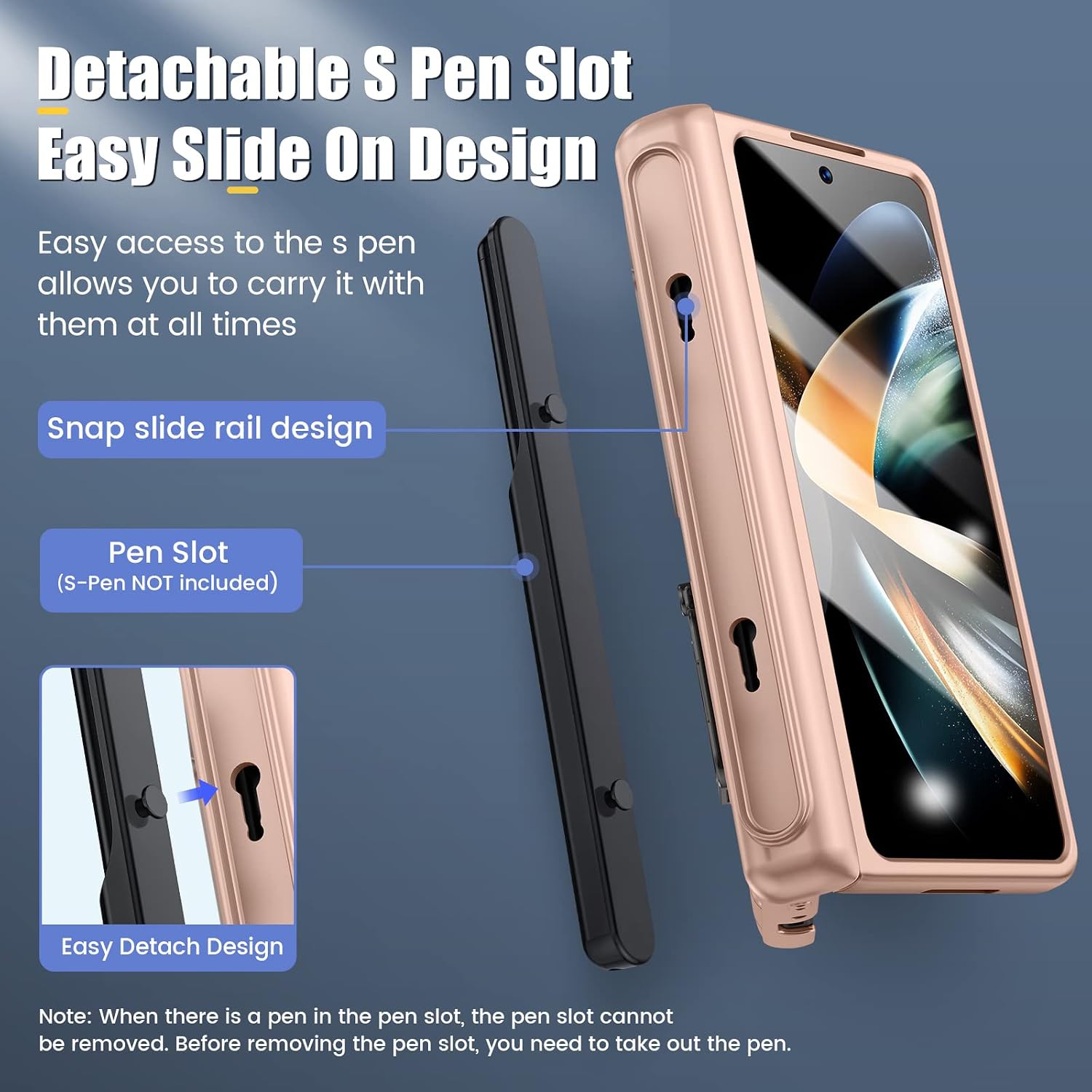 Caka for Galaxy Z Fold 4 Case, Z Fold 4 Case with S Pen Holder & Hinge Protection, Camera Cover & Kickstand with Built-in 360°Rotate Ring Stand Magnetic Phone Case for Samsung Z Fold 4-Rose Gold