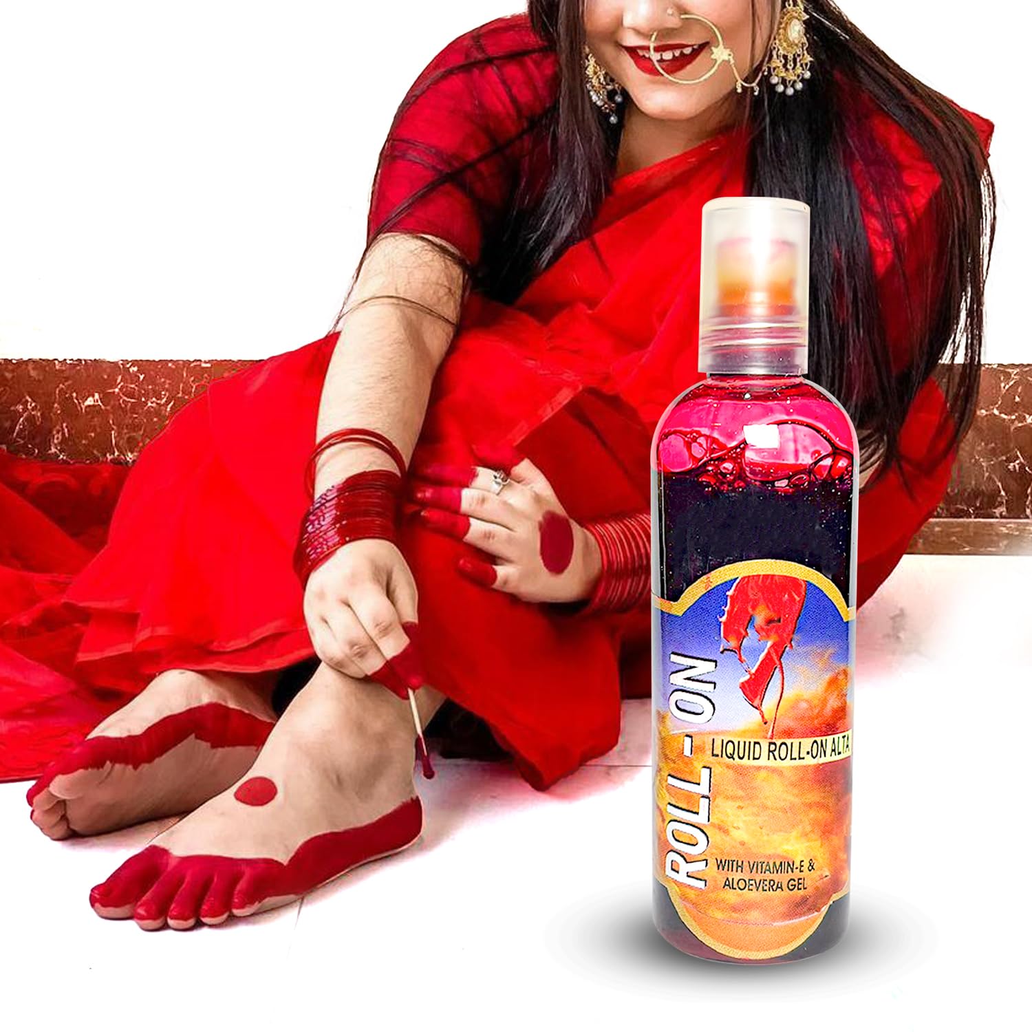 Veda Sakti Roll On Liquid Alta for Women & Girls | Red Colour With Vitamin E & Aloe Vera Gel | 50ml | Easy Application for Beautiful Hand & Feet Designs-image-38